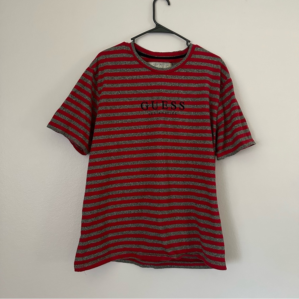 Guess Original Stripped T-shirt Red and Grey